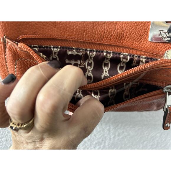 TIGNANELLO Orange Pebbled Leather Crossbody Shoulder Organizer - Picture 9 of 11